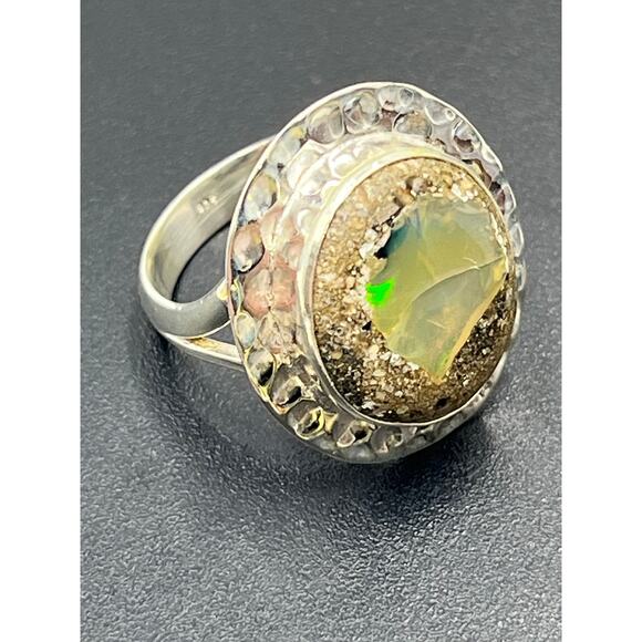 Sterling Silver Bezel Set Cabochon Boulder Opal Ring Size 8.75 - Picture 5 of 11